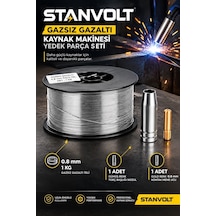 Gazsız Gazaltı Kaynak Teli 0.8 Mm 1 Kg + Gold Kontak Meme Ucu 0.8 Mm + Gümüş Torç Başlığı Nozul Yede