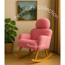 Sallanan Sandalye, Ayarlanabilir Başlıklı Sallanan, Pembe Peluş Kumaş, Tekli Koltuk, Berjer Pembe