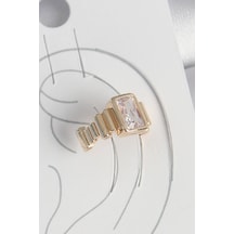 Pirinç Gold Renk Kare Zirkon Taşlı Kadın Kıkırdak Küpe Altın