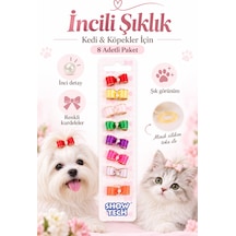 Show Tech Molly Pearl İncili Lastikli Kurdele Kedi Köpek Tokası 8 Adetli Paket