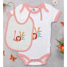 Bk Kids Love Tasarımlı Pembe Bebek Body Zıbın Ve Mama Önlüğü Hedi Çok Renkli