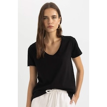 Defacto Regular Fit V Yaka Basic Kısa Kollu Tişört K1507AZ24SMBK81 Siyah