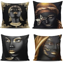 Kırlent Dünyası Afrikalı Kızlar Modern 4 Lü Kombin Kırlent Kılıfı