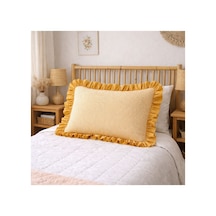 Fırfırlı Yastık Kılıfı Pötikare Desen Düz Renk Kenar Detaylı Tek Kişilik 50x70 Cm Sarı