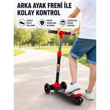 3 Tekerlekli Çocuk Scooterı Kaymaz Geniş Tabanlı Dengeli Sürüş Skuteri Kırmızı