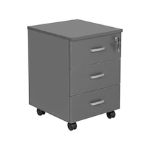 Ofisbazaar 3 Çekmeceli Kilitli Tekerlekli Keson 60x45x40 Cm 18 Mm Suntalam - Antrasit Gri
