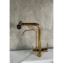 Mutfak Eviye Bataryası Dual Flow Arıtma Çıkışlı Duş Şelale 3 Fonksiyon Altın