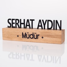 Masif Kayın Ahşap Masaüstü İsimlik Standı Siyah Akrilik Masa İsimliği