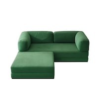 Herev 180x180 Cm 50 Dns Modüler Köşe Koltuk Fitilli Kadife Kumaş, Yatak Olabilen, Modern Tasarım Şark Köşe Yeşil