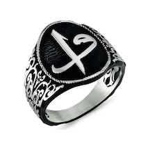 925 Ayar Gümüş Elif Vav Tasarım Erkek Yüzük Gümüş