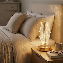 Çapraz Kavisli Ters Kristal Simli Led Masa Lambası Gold Gövdeli, Dokunmatik, 3 Kademe Işık Ayarlı Şarjlı Dekoratif Lamba 4915 Çok Renkli 04870278