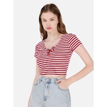 Colin's Colins Slim Fit Derin Yuvarlak Yaka Desenli Kırmızı Kadın Kısa Kol Tişört Cl1069122 Q1.v1 Red Kırmızı