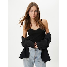 Koton İnce Askılı Crop Atlet Kalp Yaka Slim Fit Ribanalı Siyah 4sal30017ık 4SAL30017IK999