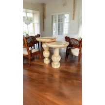 Wood Ahşap 2'li Set Fitilli Mantar Yan Sehpa Modern Fiskos / Naturel Renk / Zigon Sehpa Vernikli Naturel