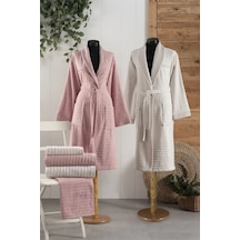 Pierre Cardin 6 Parça Jakarlı Aile Bornoz Seti-wave Soft G.kurusu Gül Kurusu - Krem