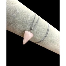 Pembe Kuvars Doğal Taş Pandül Kolye Mavi