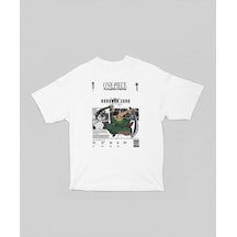 One Piece Roronoa Zoro Baskılı Unisex Oversize Anime Karakter Tiş Beyaz
