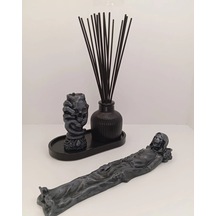 Buhur Bekçisi Kuru Kafa Çubuk Tütsülük + 3 ' Lü Vazo Set