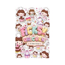 Sevimli Kawaii Unicorn Pastacı Kız Sticker Seti - 16 Adet Etiket Çıkartma Diğer