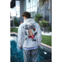 Üç İplik Penye Kapşonlu Baskılı Sweatshirt - Beyaz renkli Çok Renkli Üç İplik Penye Kapşonlu Baskılı Sweatshirt - Beyaz renkli Çok Renkli