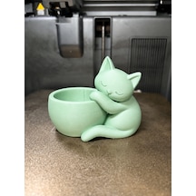 Bezos 3d Baskı Sarılan Kedi Saksı - Sevimli Dekoratif Saksı - Mint 22