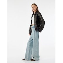 Koton Normal Bel Geniş Paça Taş Detaylı Pamuklu Jean Pantolon - Wide Leg Jeans Açık İndigo 6wal40071md Açık İndigo