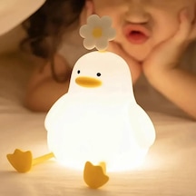 Sevimli Tasarım Çocuk Gece Lambası, Led Duck Şeklinde, Çiçek Detaylı, Beyaz Ve Sarı Renk, Dekor Diğer