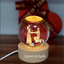 Kişiye Özel Işıklı Ahşap Kaideli Aşk Seninle Güzel Temalı Cam Küre 8 6cm