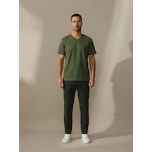 Maccali Erkek Yeşil Pamuklu Basic V Yaka Tişört