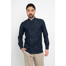 Şeffaf Düğmeli Kot Denim Aşçı Şef Ceket Aşçı Uniforma Chef Ceket Personel Kıyafeti