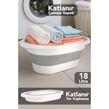 18 Litre Katlanır Çamaşır Sepeti - Katlanabilir Akordiyon Silikon Çamaşır Sepeti Gri