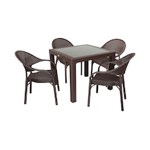 Mandella Elit Rattan 90x90 Eylül Koltuk Camlı Masa Takımı Kahverengi Diğer
