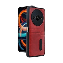 Xiaomi Redmi A3 4g Uyumlu Kılıf Sara Kartvizitli Deri Kılıf - Kırmızı