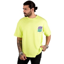 Deepsea Erkek Yeşil Yazı Baskılı Oversize Tişört 00508-Yeşil