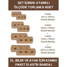 Elastik Bandaj Seti 8 Li 2x6cm+2x10cm+2x15cm+2x20cm 32 Klipsli 4,5 Metreye Kadar Uzar, Spor Ve Günlük Kullanım