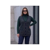 Onno Style Women Desenli Çelik Örgü Klasik Triko Yelek Yeşil - Lacivert