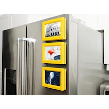 3d Baskı 3lü Magnet Fotoğraf Çerçevesi Seti - Buzdolabı İçin Mini Manyetik Resim Çerçevesi, Dekoratif Magnet-sarı