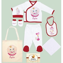 Bk Kids Kişiye Özel Kırmızı Hastane Çıkışı, Anneye Hediye, İsimli Bez Çanta, Yeni Doğan Bebek Giyim Hediyesi, 8 Parça Bebek Hediye Seti-2