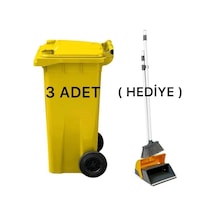 3 Adet Plastik Çöp Konteyneri 120 Lt Isıya Karşı Dayanıklı Kapaklı Faraş Hediyeli Sarı