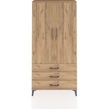 Arges Dolap Tek Raflı 3 Çekmeceli Tek Askılı 88x30x182 Çam-çam Çam