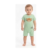 Erkek Bebek Aslan Baskılı Tulum Yazlık Kısa Kol Pamuklu Şort Tulum 3-6-9-12 Ay Yeşil