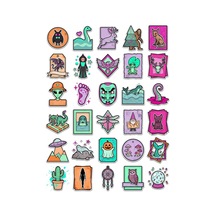 30 Adet Efsanevi Yaratıklar Sticker Seti - Laptop Defter Ajanda Scrapbook Çok Renkli