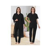 Effortt Dvina Lohusa Hamile Sabahlıklı Pijama Takımı - Siyah Siyah