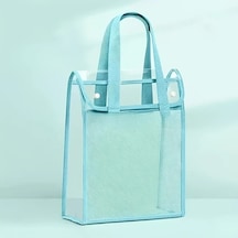 Tongdashop Dikey Mavi Genişletilebilir File Cepli Bohem Şeffaf Pvc Çanta Dikey Versiyon Mavi