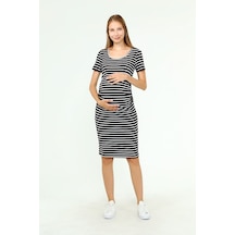 Luvmabelly Myra5330 - Hamile Elbisesi Çizgili - Siyah-siyah