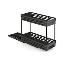 Honeybeeshop Siyah 2 Katlı Çekmeceli Baharatlık Rafı - Dayanıklı Kayar Kavanozlu Mutfak Düzenleyici Siyah