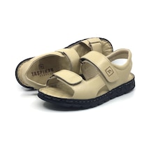 Taşpınar %100 Hakiki Deri Ortopedik Erkek Yazlık Günlük Cırtlı Bej Sandalet 40-45 Bej