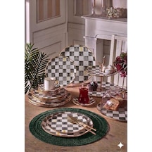 34 Parça Bella Chess Füme Yaldızlı 6 Kişilik Pasta Çay Servis İkram Takımı-6086 Çok Renkli