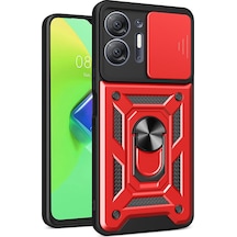 İnfinix Hot 30 5g Uyumlu Kılıf Pars Lens Yüzüklü Silikon - Kırmızı
