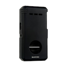 Quantoro Çift Torch Pürmüz V-cut/delicili/iğneli Siyah Metal Puro Çakmağı - Trz1087